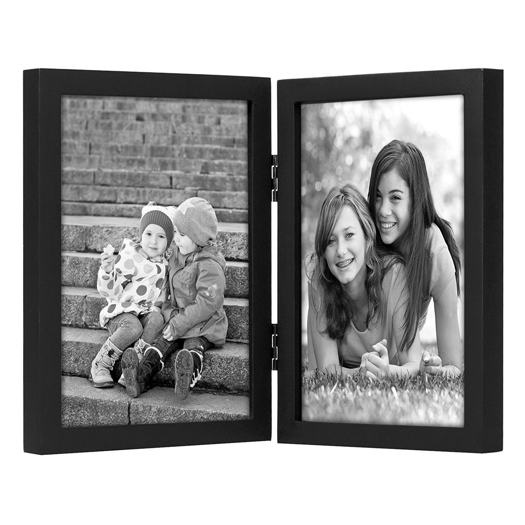Composite Wood with Polished Glass for Tabletop Americanflat 5x7 Hinged Picture Frame in Black with Two Displays Composite Wood with Polished Glass for Tabletop Americanflat 5x7 Hinged Picture Frame in Black with Two Displays